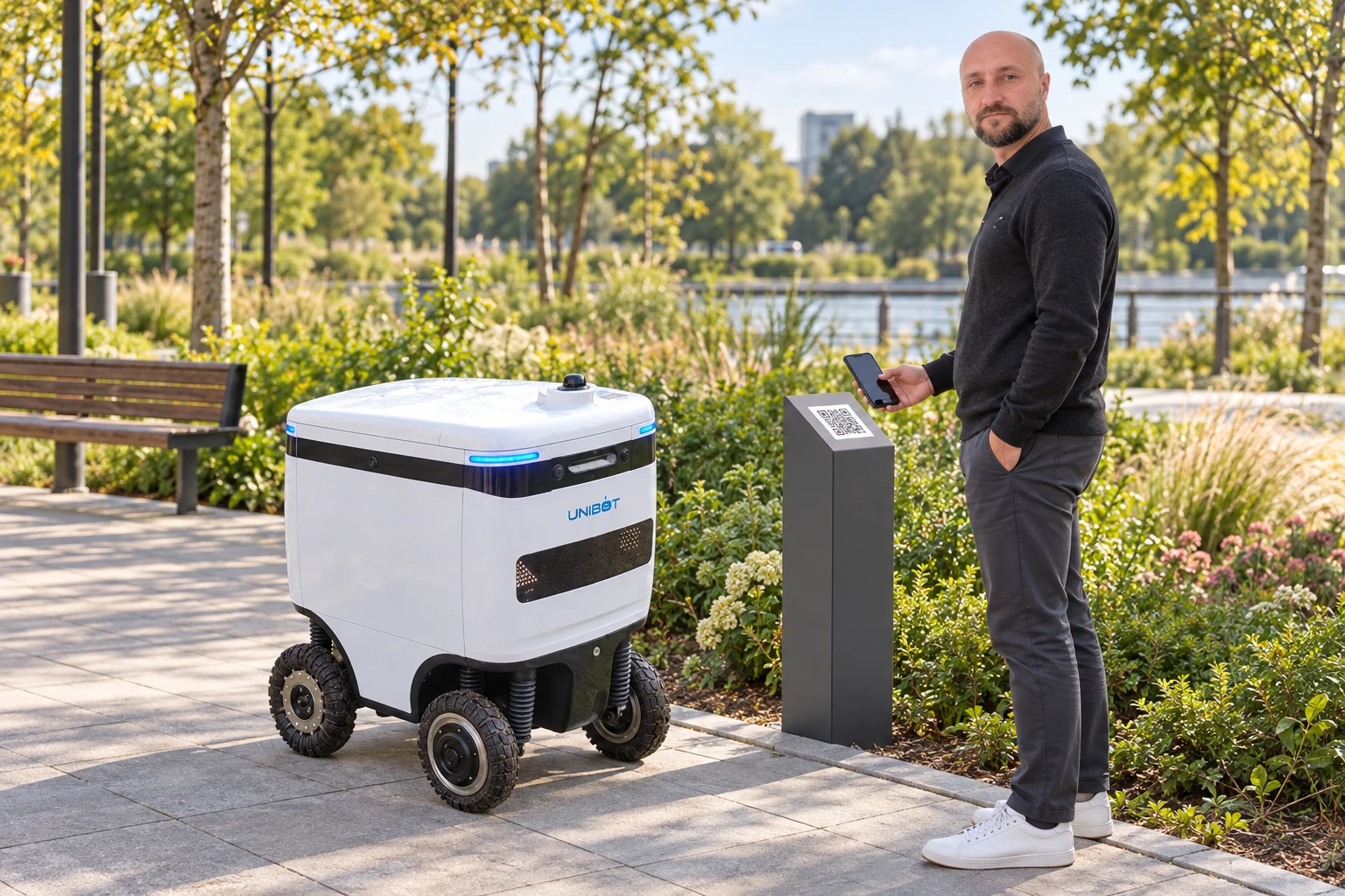 Вызов реального SpeedyBot по QR-коду в городском парке